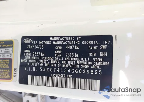 2016 Kia Optima Lx from USA, damaged, VIN 5XXGT4L34GG039895